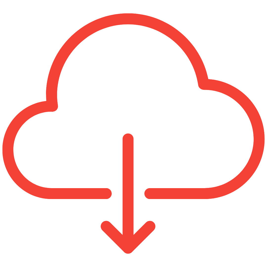 Graphic of an arrow pointing downwards from a cloud